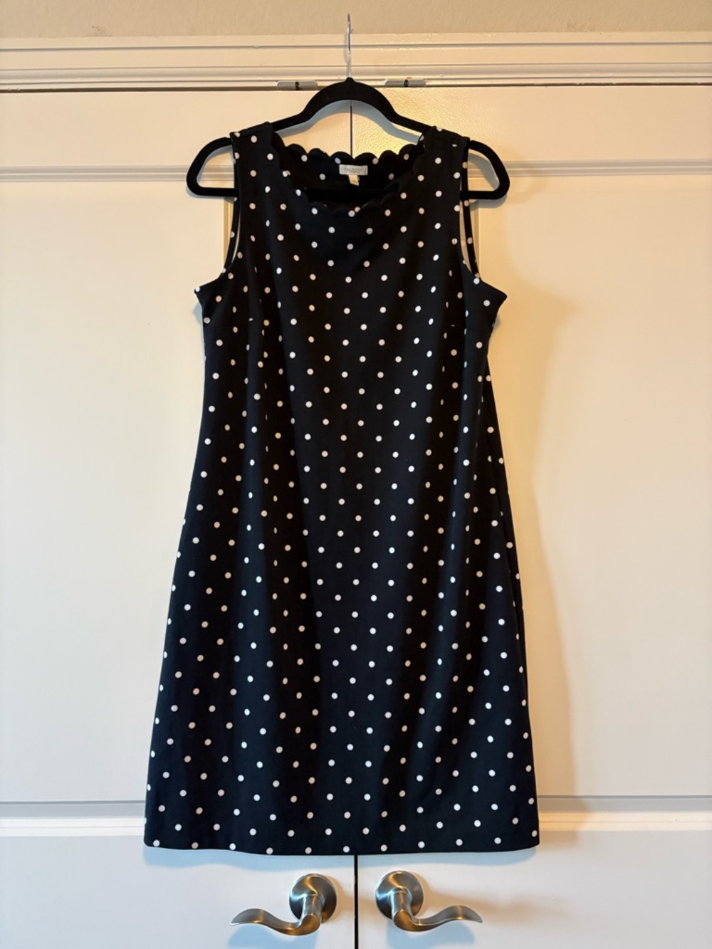 Talbots Black and White Polka Dot Midi Dress with Scallop Neckline